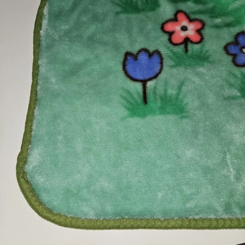 Green Teddy Bear Blanket Balloons Brown Puppy Dog Blue Red Flowers Butterflies